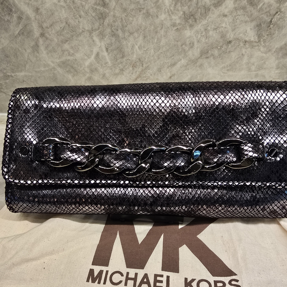 Michael Kors Black/Silver Snake Pattern Clutch